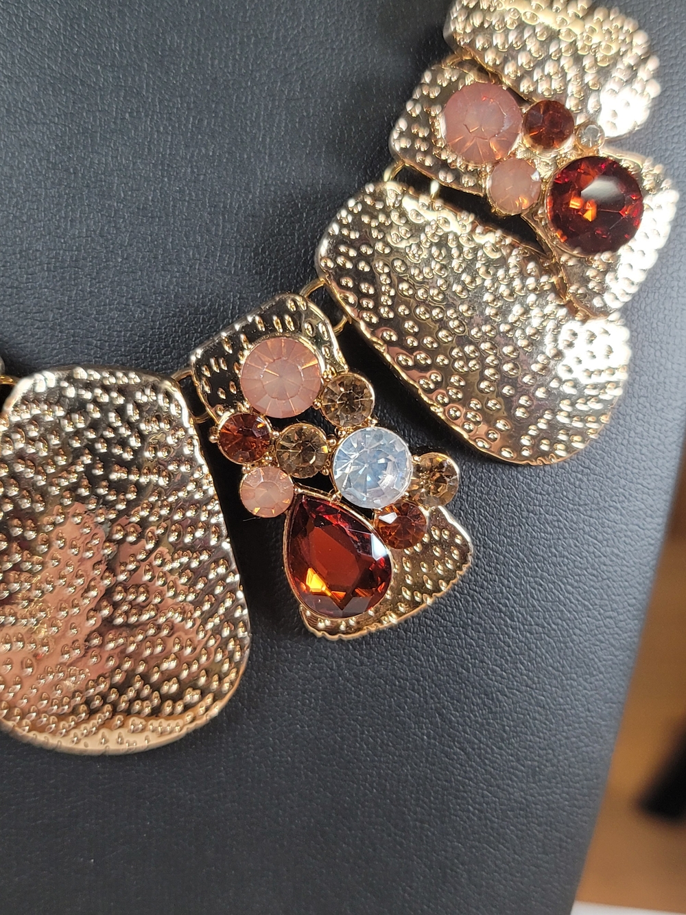 paparazzi Gold Statement Necklace with Amber and Peach Stones - Picture 2 of 2